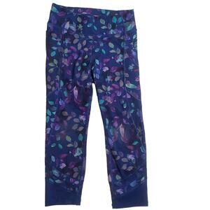 All In Motion from Target Girls Leggings Blue Purple Green Leaf Print Small 6/6X